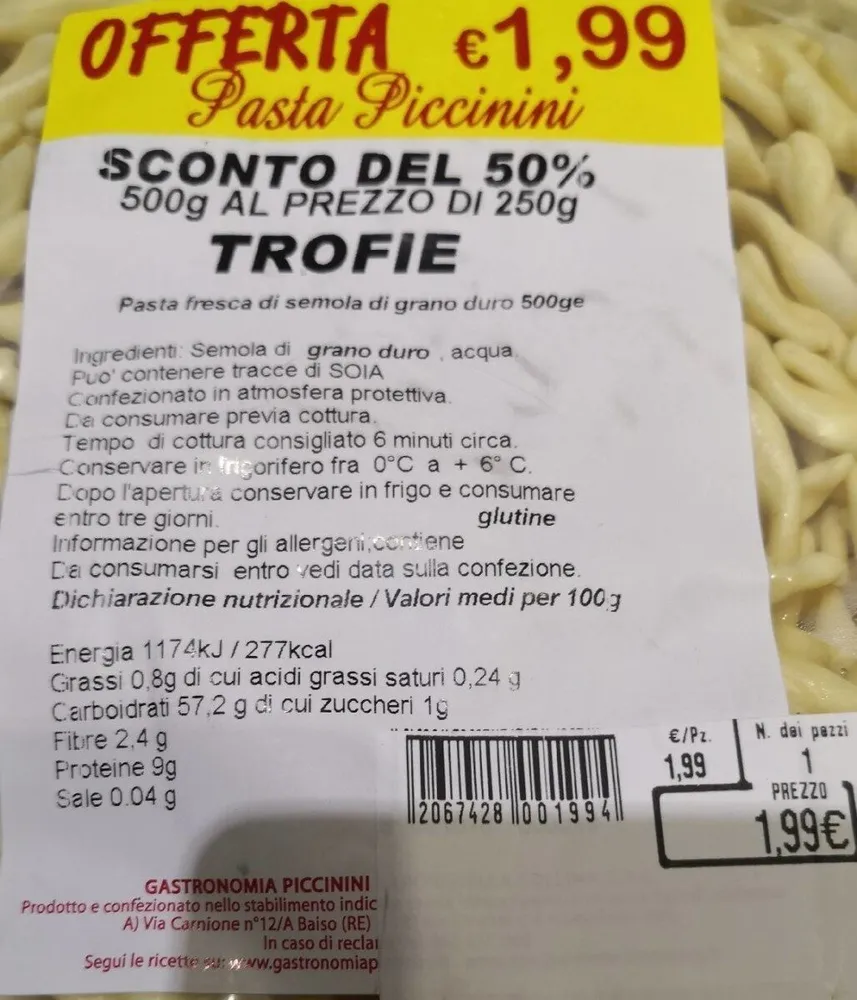 Trofie fresche di semola di grano duro