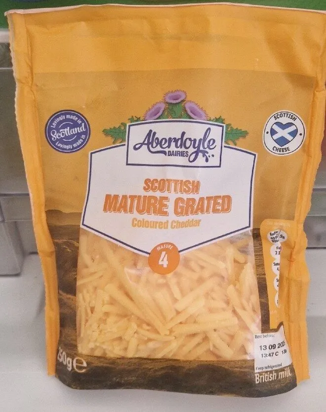 Scottish mature coloured grated cheddar