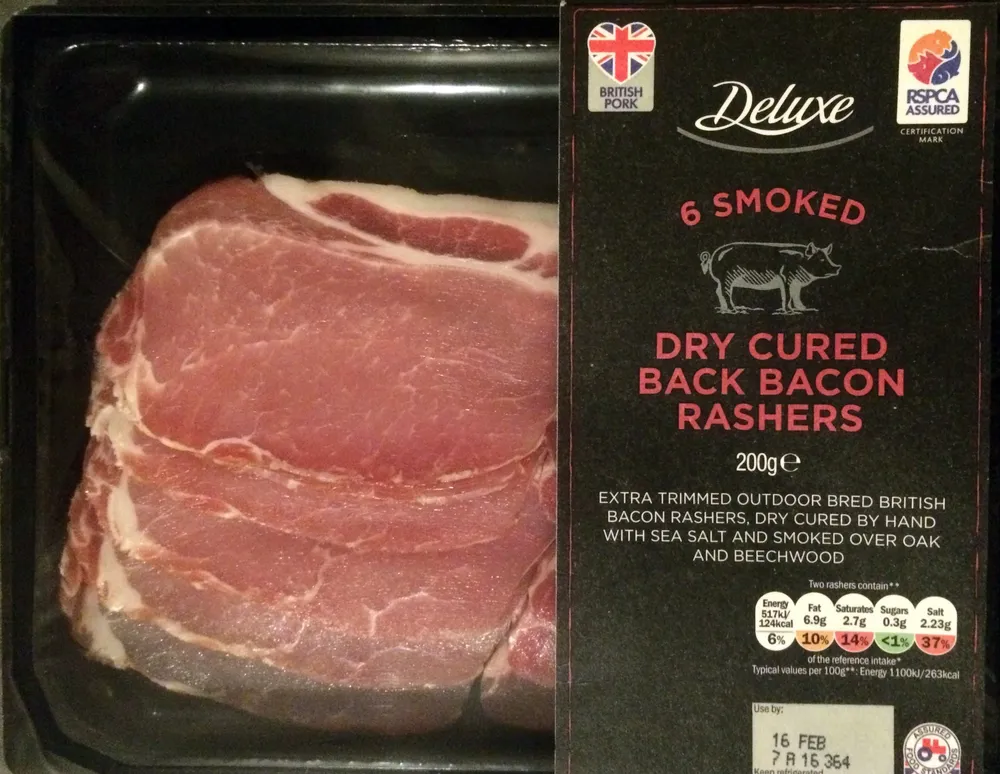 6 smoked dried cured back bacon rashers