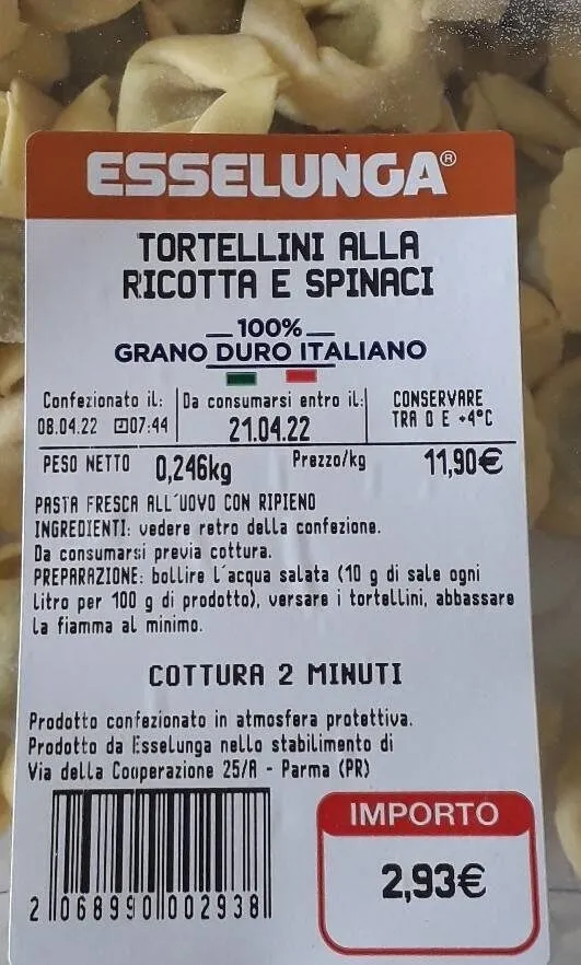 Tortellini alla ricotta e spinaci
