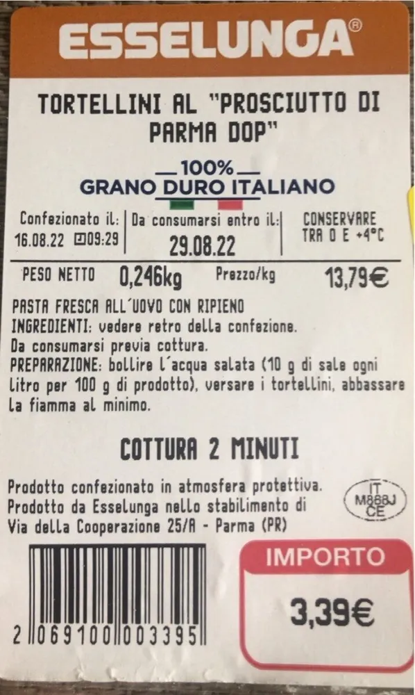 TORTELLINI AL PROSCIUTTO DI PARMA DOP