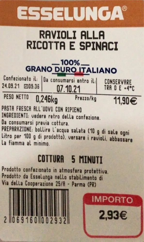 RAVIOLI ALLA RICOTTA E SPINACI