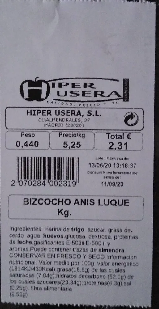 Bizcocho anís