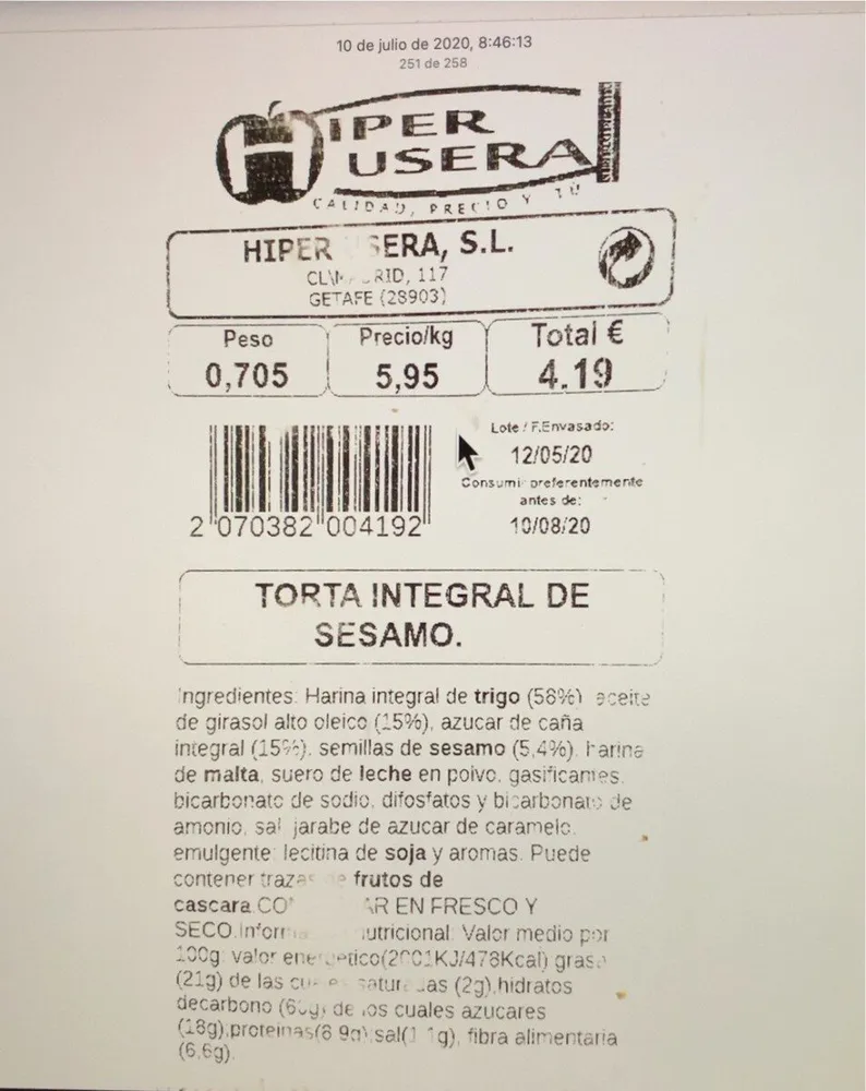 Torta integral de sesamo