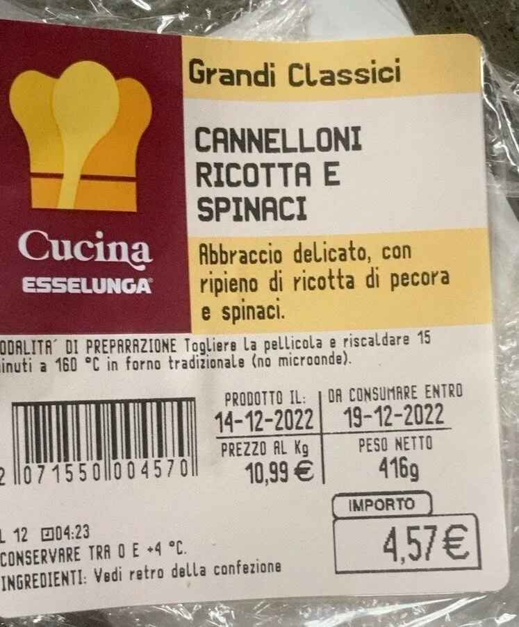 Cannelloni ricotta e spinaci