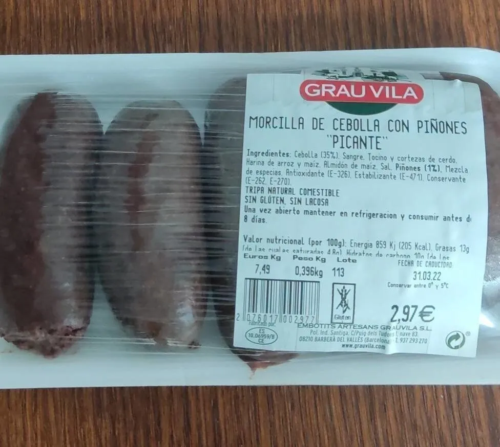 Morcilla picante de cebolla con piñones