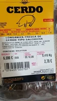 Longaniza fresca de cerdo tipo salchicha