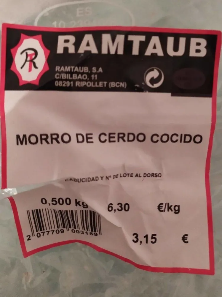Morro de cerdo cocido