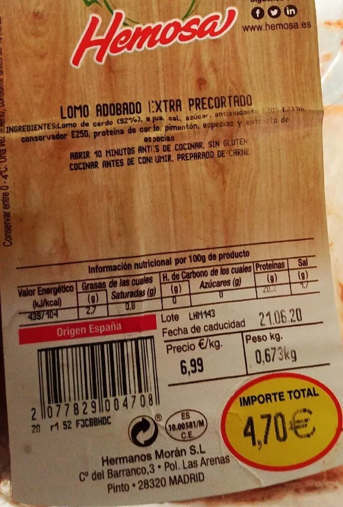 Lomo adobado extra precortado