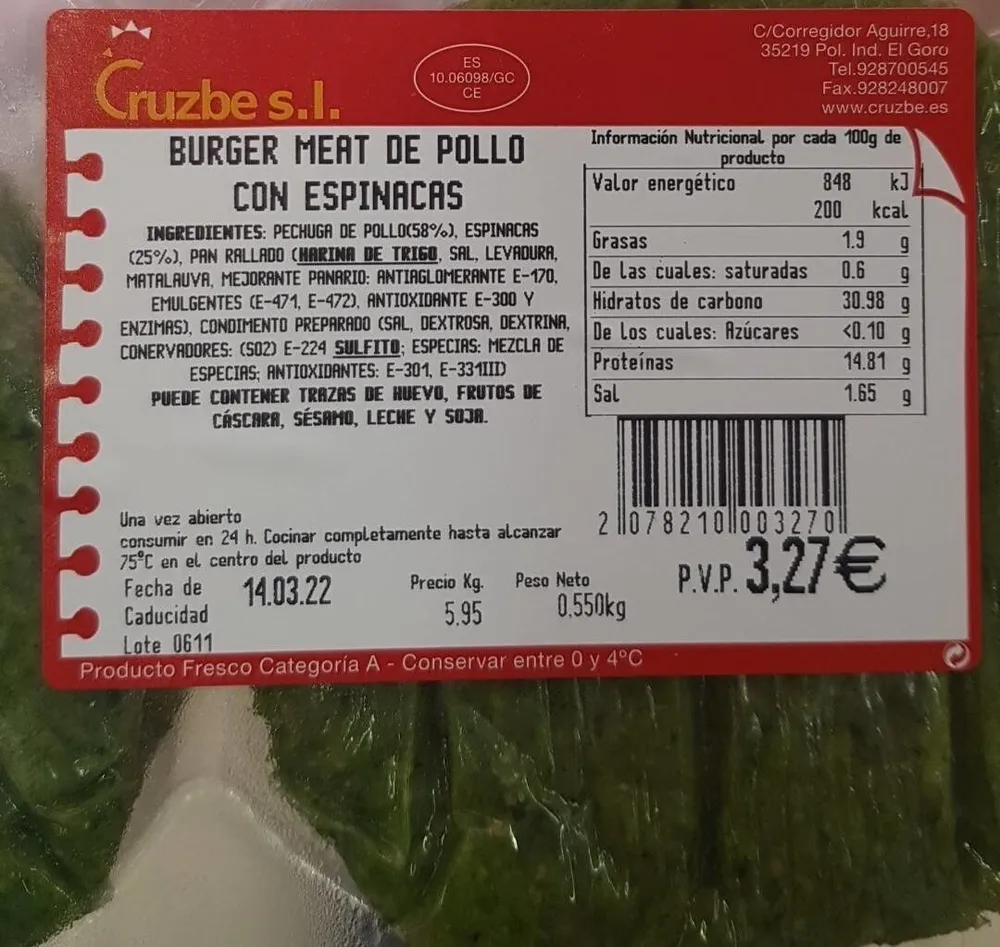 Burguer meat de pollo con espinacas