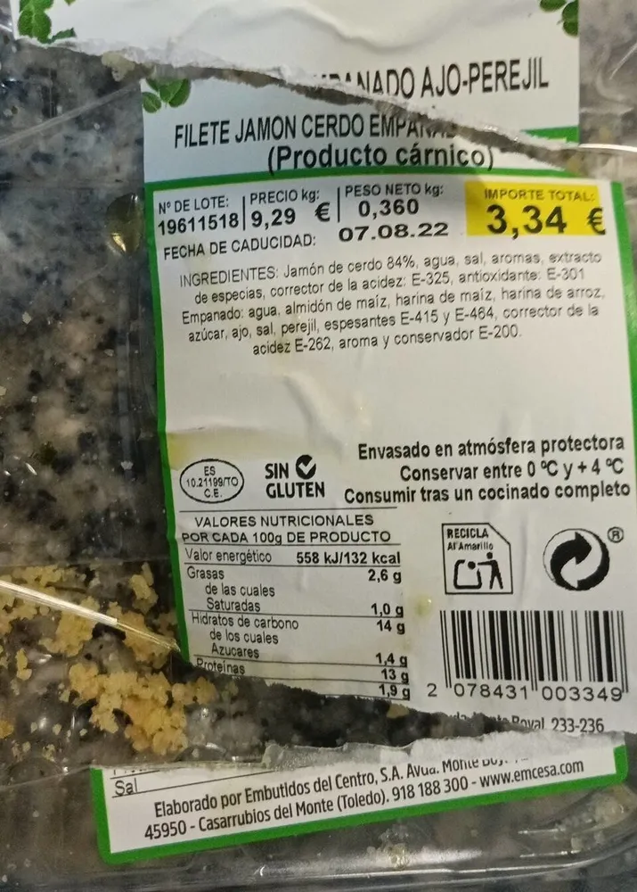 Filete jamón cerdo empanado