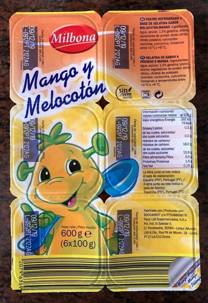 Gelatina mango y melocotón