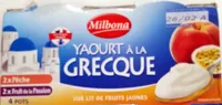 Yaourt à la grecque sur lit de fruits jaunes