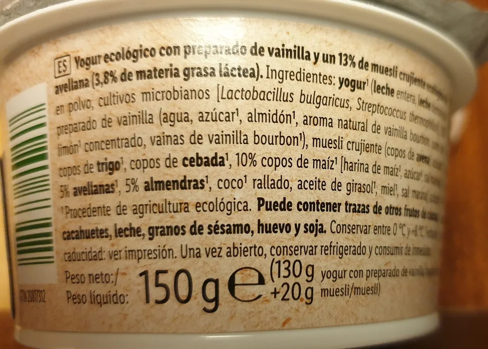 Yogur Bio Vainilla con Muesli de Frutos Secos