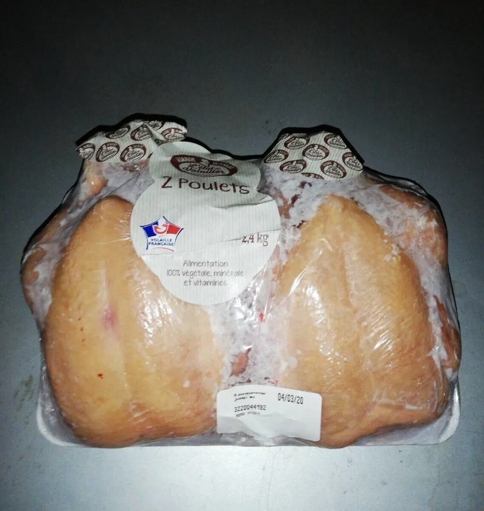 2 poulets blancs, prêts à cuire, éviscérés sans abats
