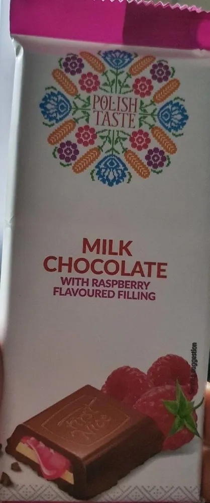 Milk chocolate with raspberry flavoured filling