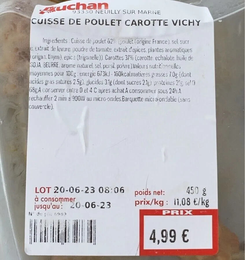 Cuisse de poulet Carotte Vichy