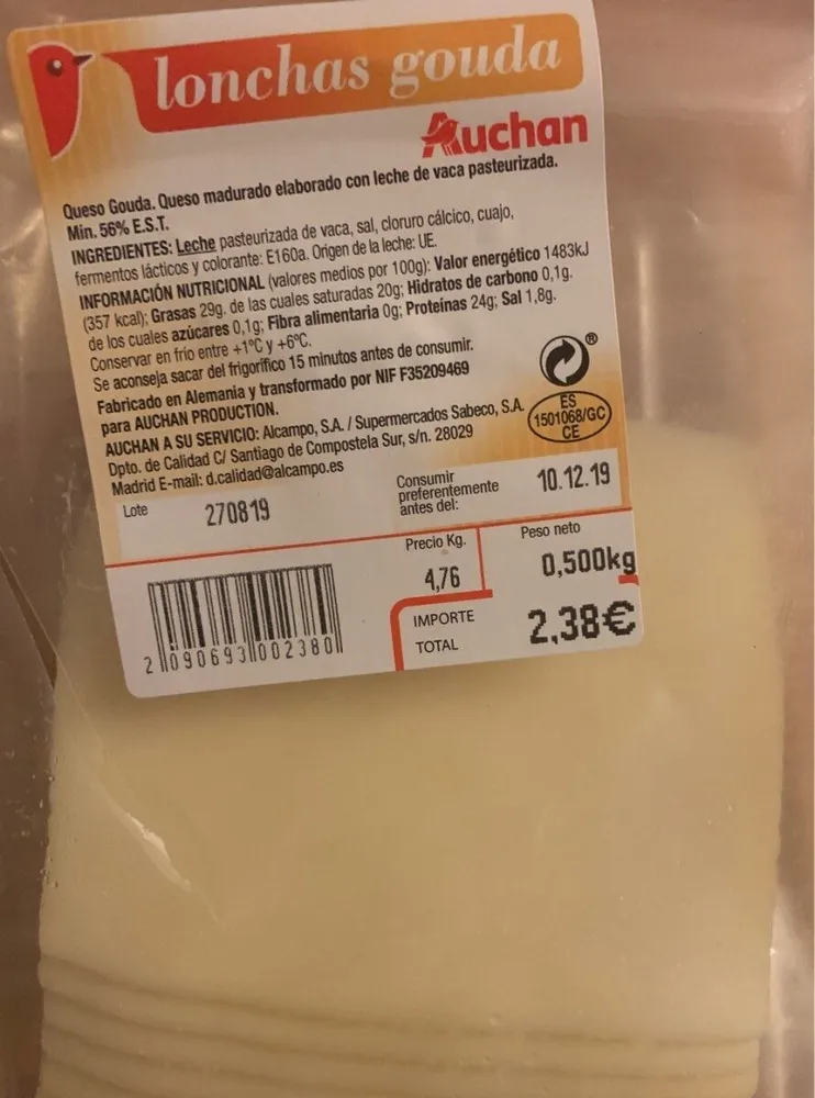 Queso gouda lonchas