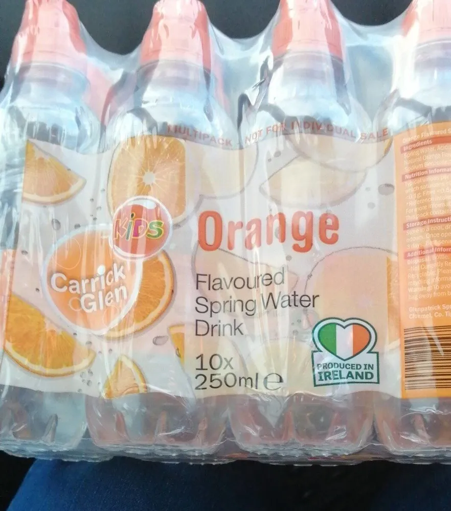 Orange flavoured spring water drink