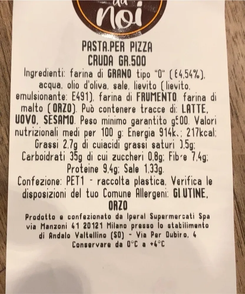 Pasta per pizza cruda
