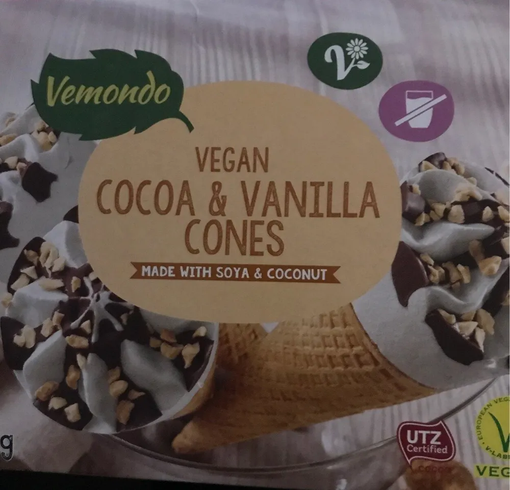 Vegan cocoa and vanilla cones