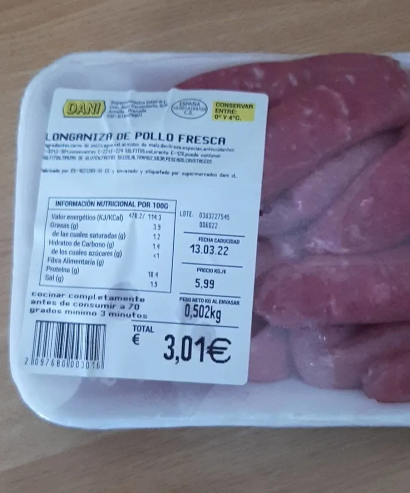 Longaniza de pollo fresca