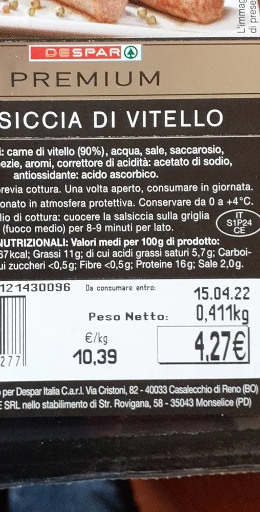 Salsiccia vitello