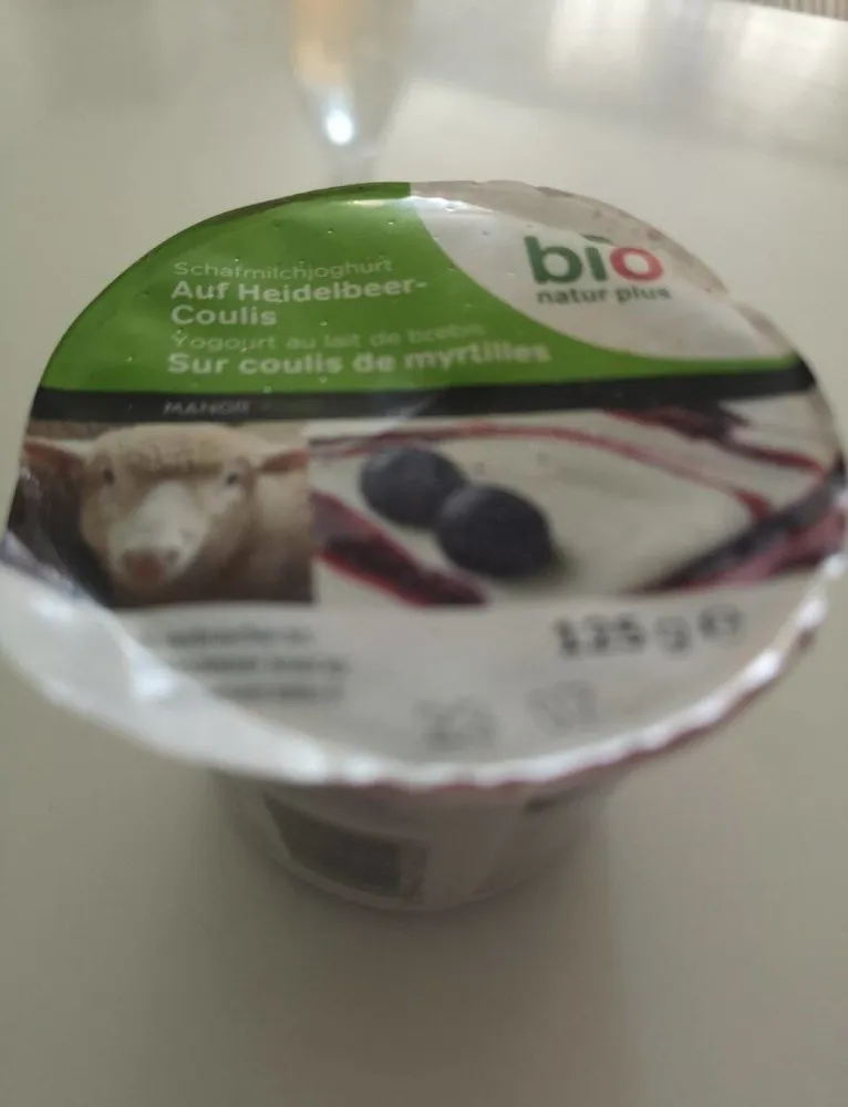 Yoghurt au lait de brebis sur coulis de myrtilles