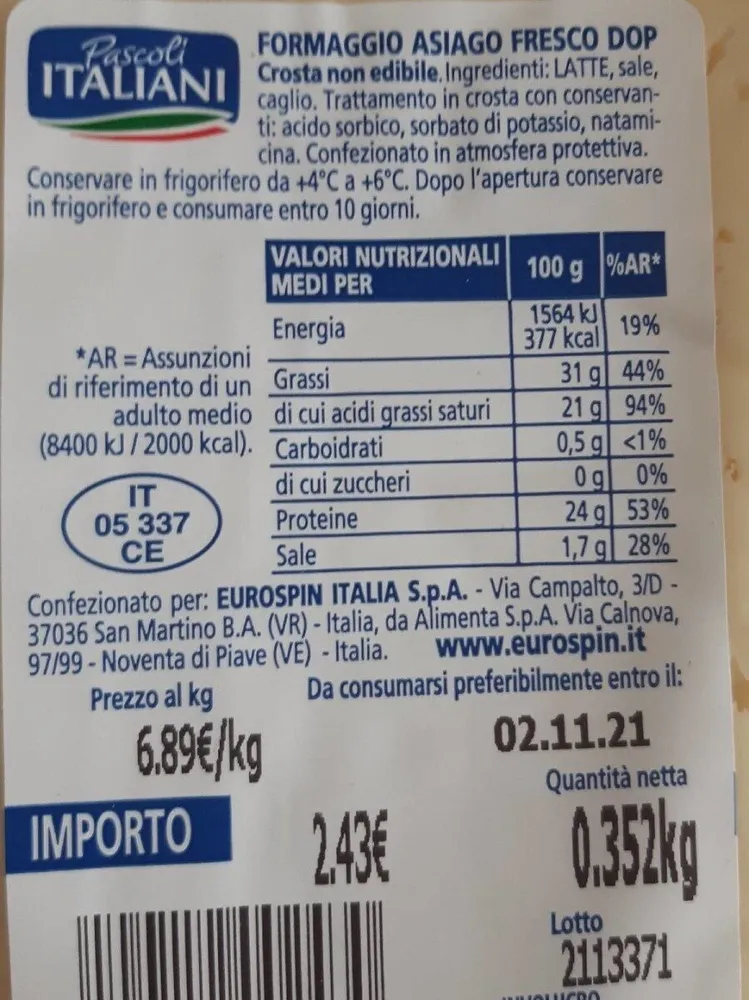 Formaggio asiago dop