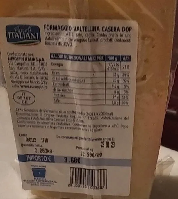 Formaggio Valtellina casera dop
