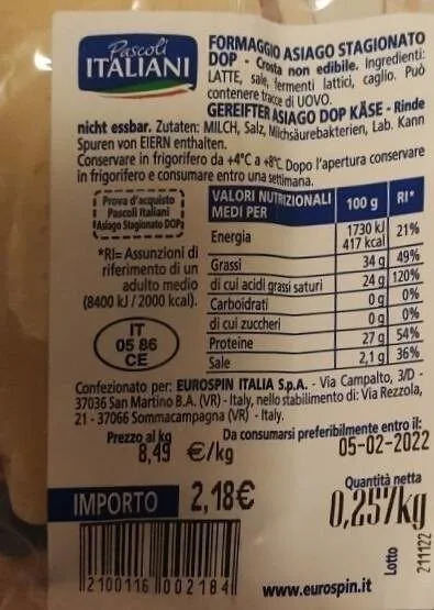 Formaggio Asiago stagionato