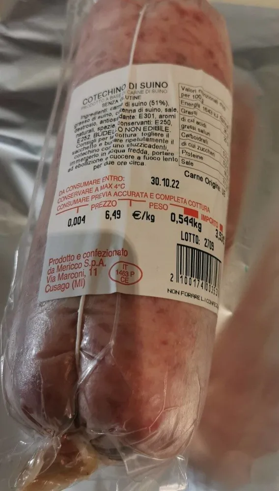 Cotechino di suino senza glutine