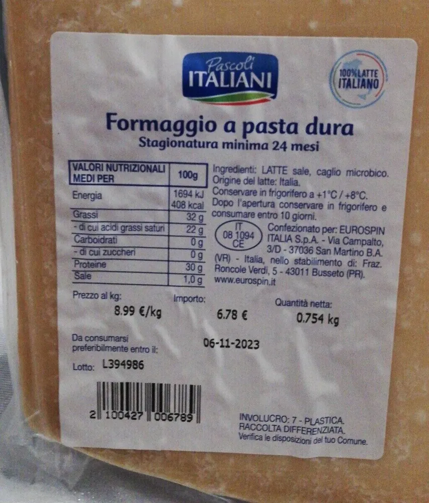 Formaggio a pasta dura