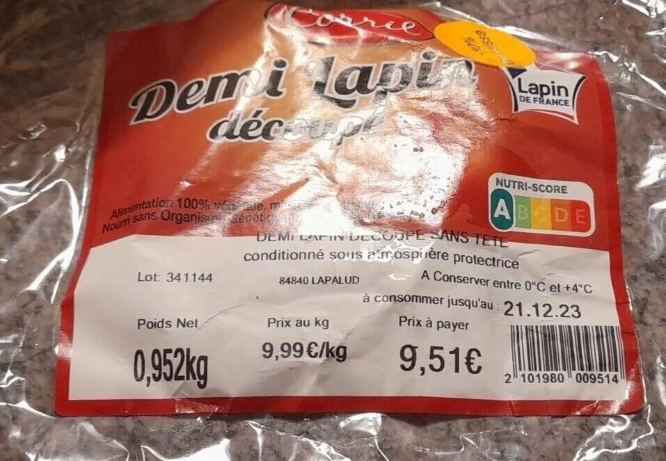 Demi lapin découpé