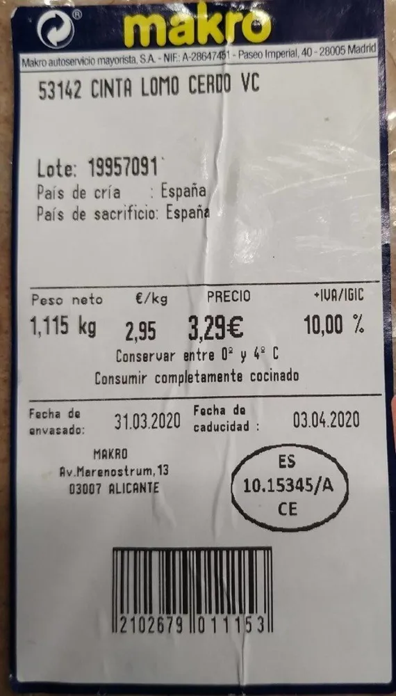 Cinta lomo cerdo