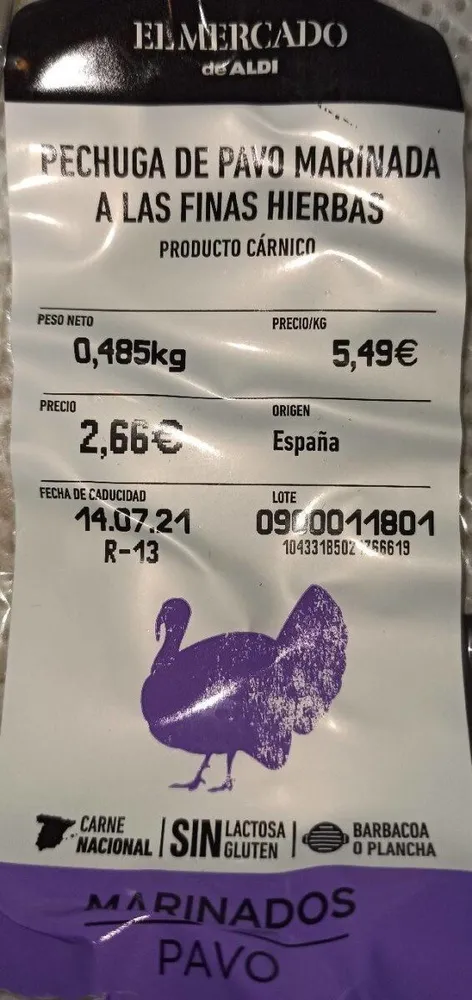 Pechuga de pavo marinada a las finas hierbas