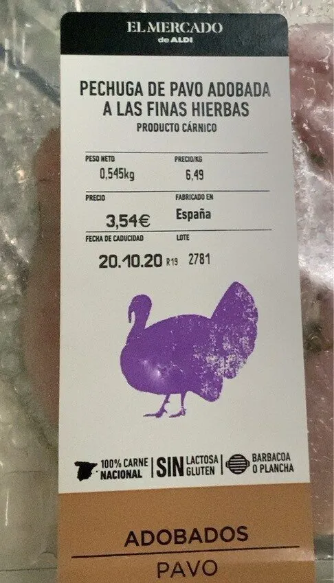 Pechuga de pavo adobada a las finas hierbas
