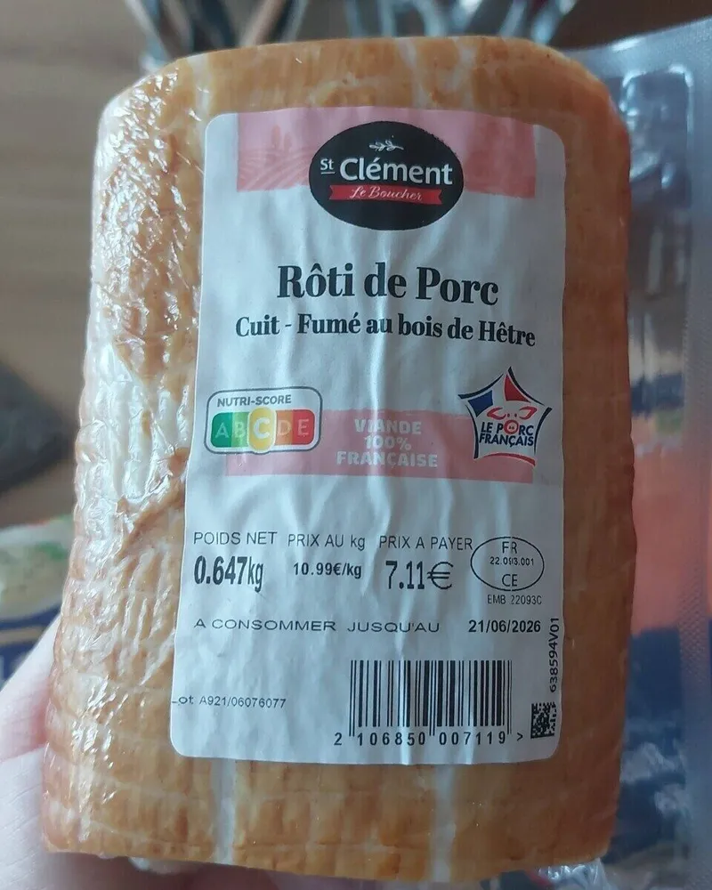 Rôti de porc cuit fumé au bois de hêtre