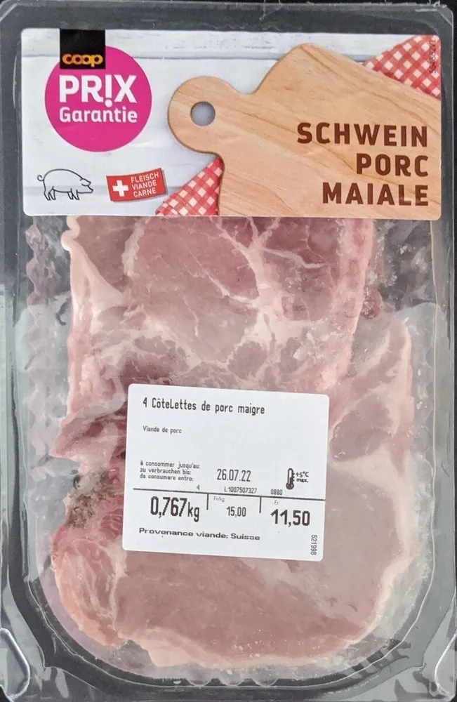 4 côtelettes de porc maigre