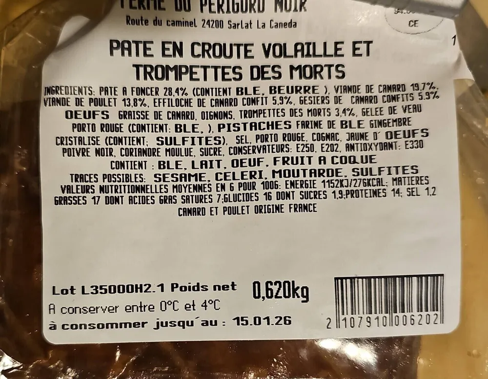 PATÉ EN CROUTE VOLAILLE ET TROMPETTES DES MORTS