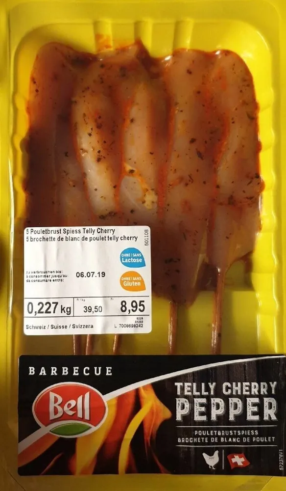 Brochettes de blanc de poulet telly cherry
