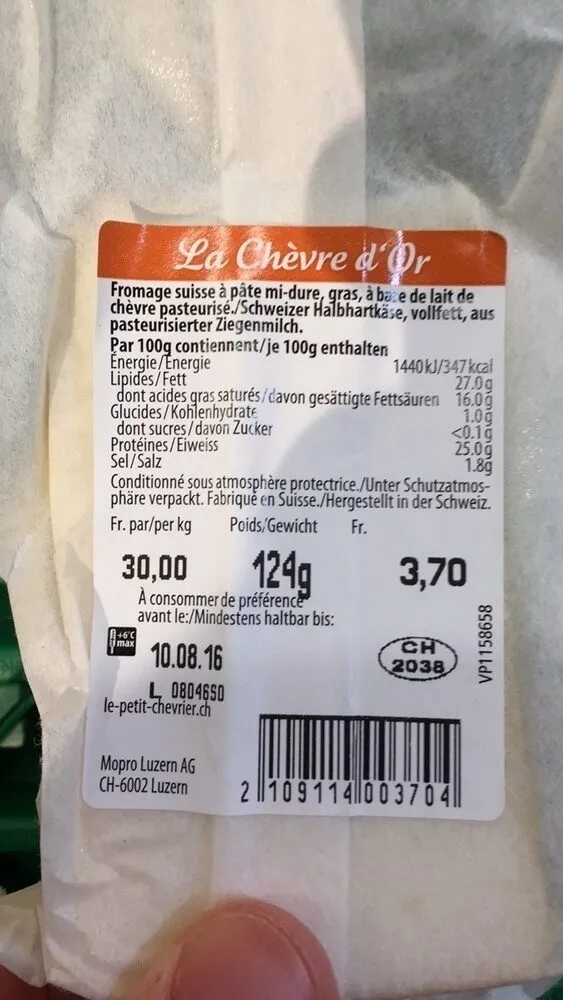 Fromage suisse à pâte mi-dure, gras, à base de lait de chèvre pasteurisé