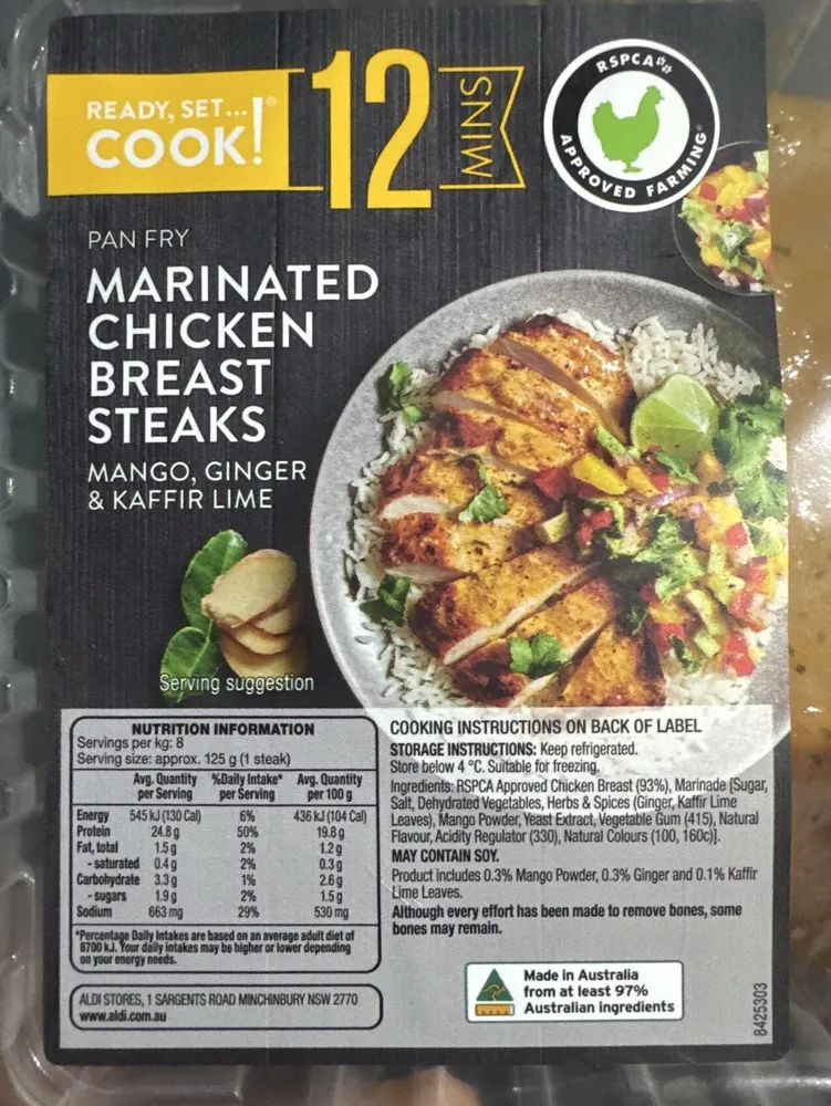 Mango Ginger and Kaffir Lime Marinated Chicken Breast Steaks