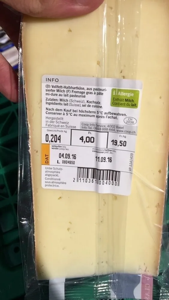 FROMAGE GRAS A PATE MI-DURE AU LAIT PASTEURISE
