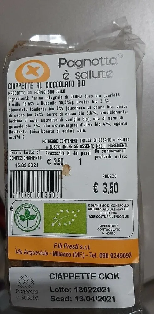 Ciappette al cioccolato bio