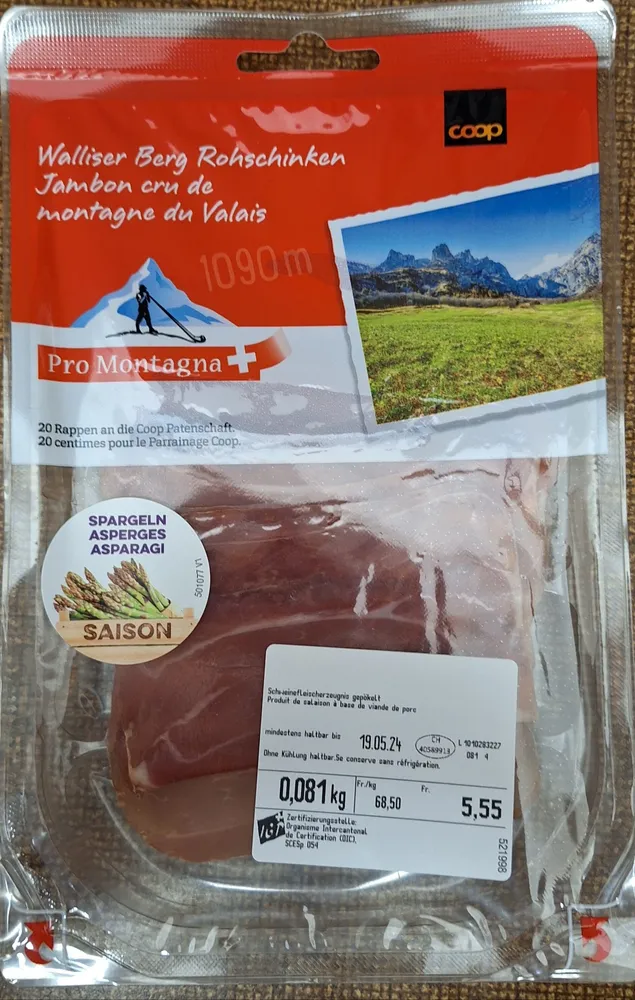 Walliser Berg Rohschinken
Jambon cru de
montagne du Valais