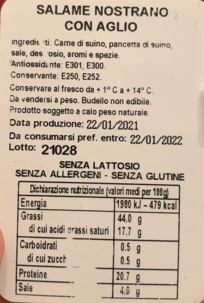 Salame Nostrano con Aglio