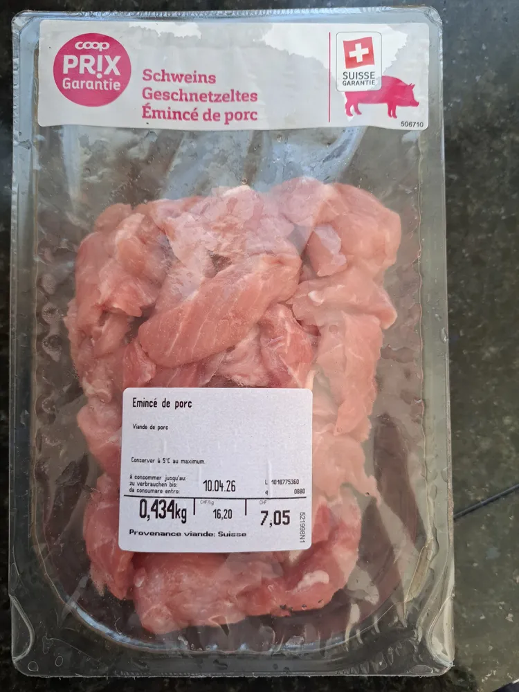 Schweins Geschnetzeltes Émincé de porc