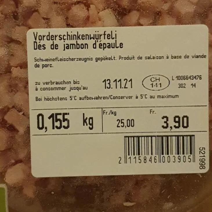 Dés de jambon d'épaule