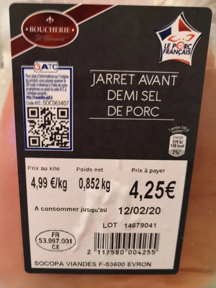 Jarret avant demi sel de porc